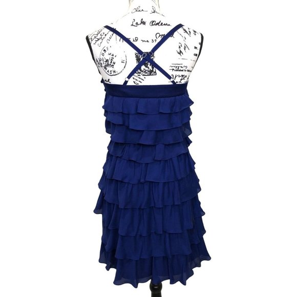 Size 12 NEW$200.00 ANTHROPOLOGIE VA ET VIEN SILK BLUE‎ RUFFLE PARTY DRESS W/TIE - Picture 10 of 13